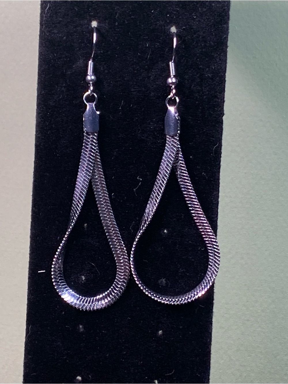 Silver-Tone Teardrop Mesh Loop Dangle Earrings